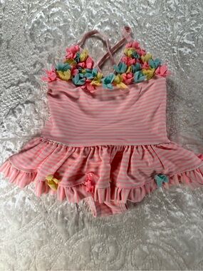 Little Me Pink and White Striped Swim Cover-Up